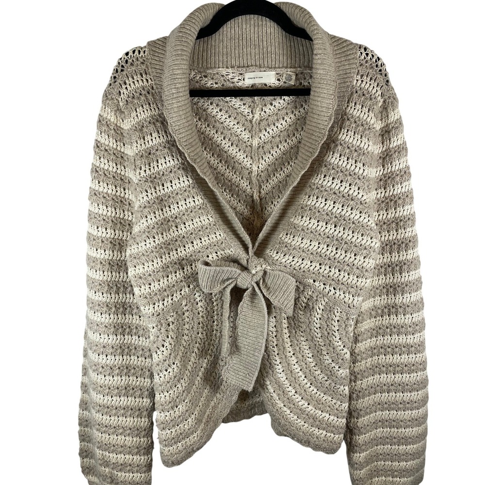 Anthropologie Sleeping on Snow L Wool Cardigan Tie Front Metallic Boho Knit